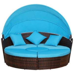 5 Piece Cushioned Outdoor Rattan Blue
