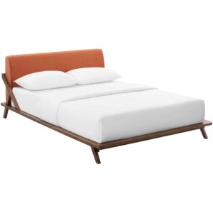 Larry Fabric Platform Bed Walnut/Orange