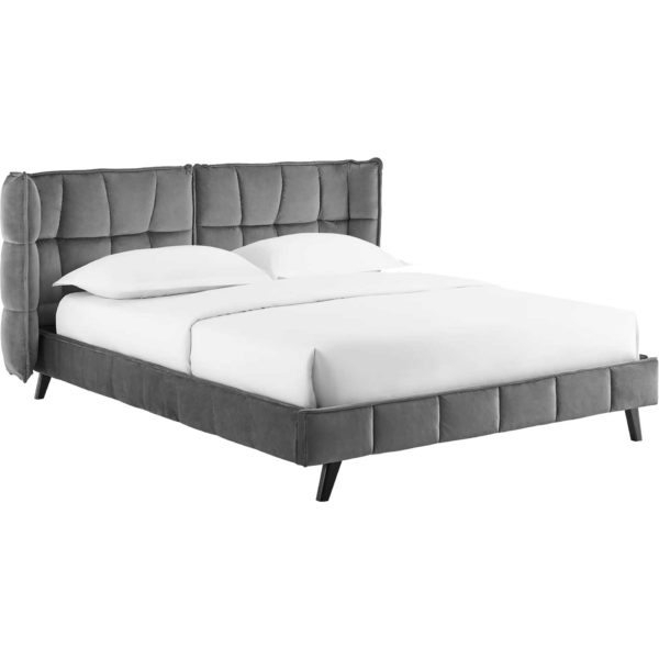 Marvin Upholstered Velvet Platform Bed Gray