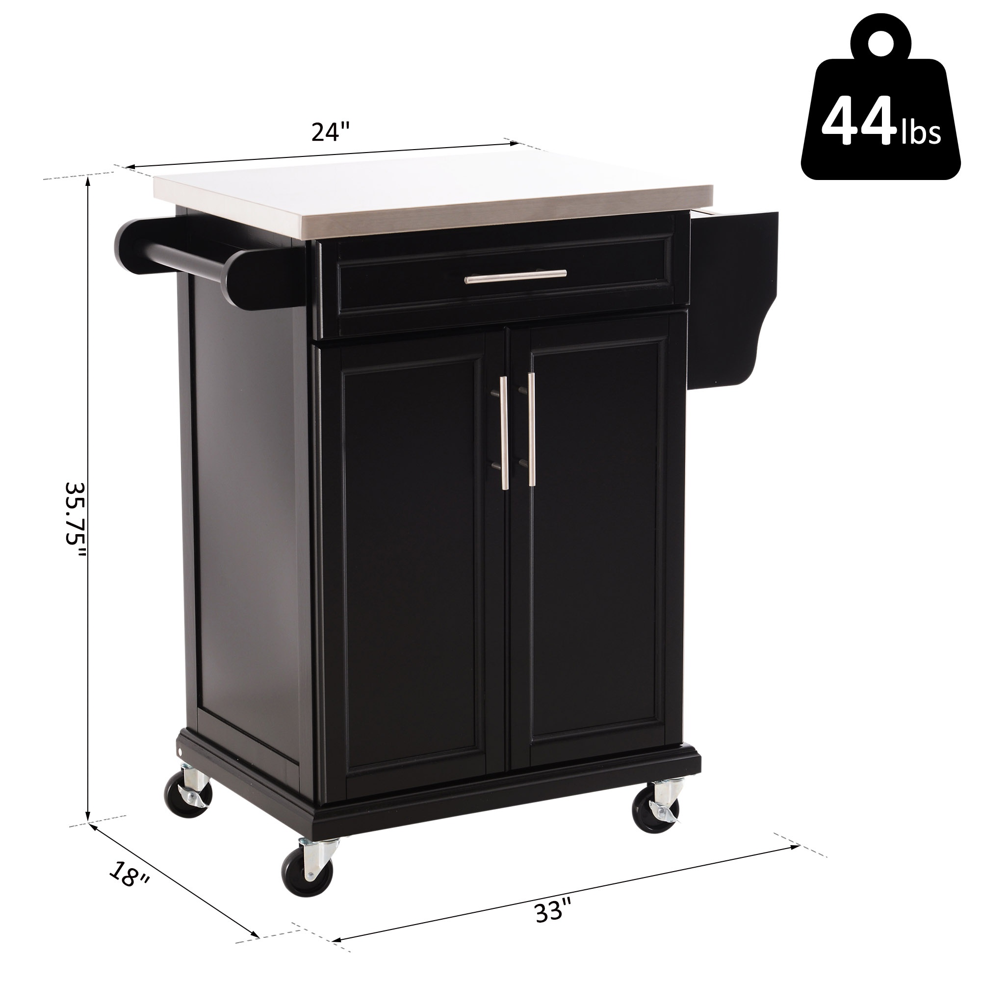 Homcom Movable Kitchen Island Wood Stainless Steel