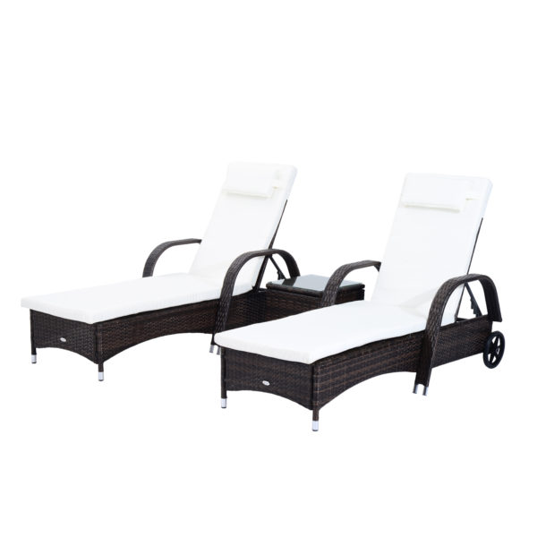Outsunny 3 Piece Rattan Wicker Adjustable Chaise
