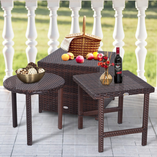 Outsunny 3 Piece Rattan Wicker Outdoor Compact