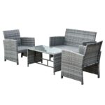 Outsunny 4-Piece Cushioned Outdoor Rattan Wicker Chair