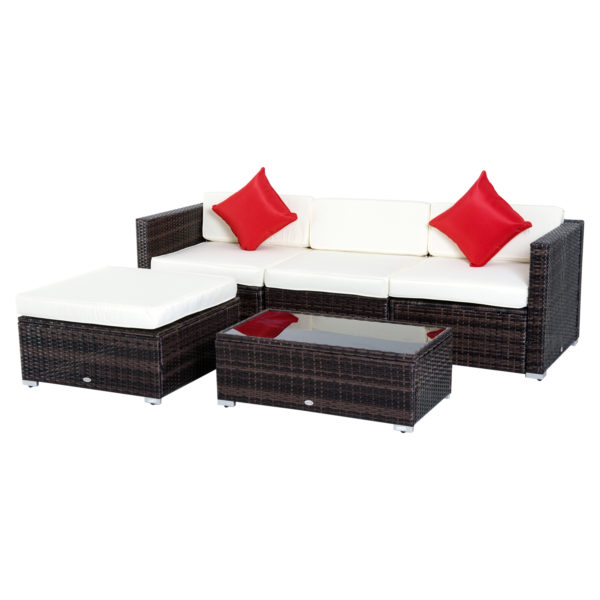 Outsunny 5-Piece Deluxe Outdoor Patio Rattan Furniture