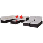 Outsunny Coffee/Cream 9pc Outdoor Sofa Sectional/Chaise Set