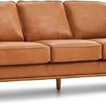 Valencia Artisan Full Leather Sofa 88” - Pure Full Italian Nappa Leather Couch, Solid Wood Accent, Ultimate Comfort, Cognac Tan