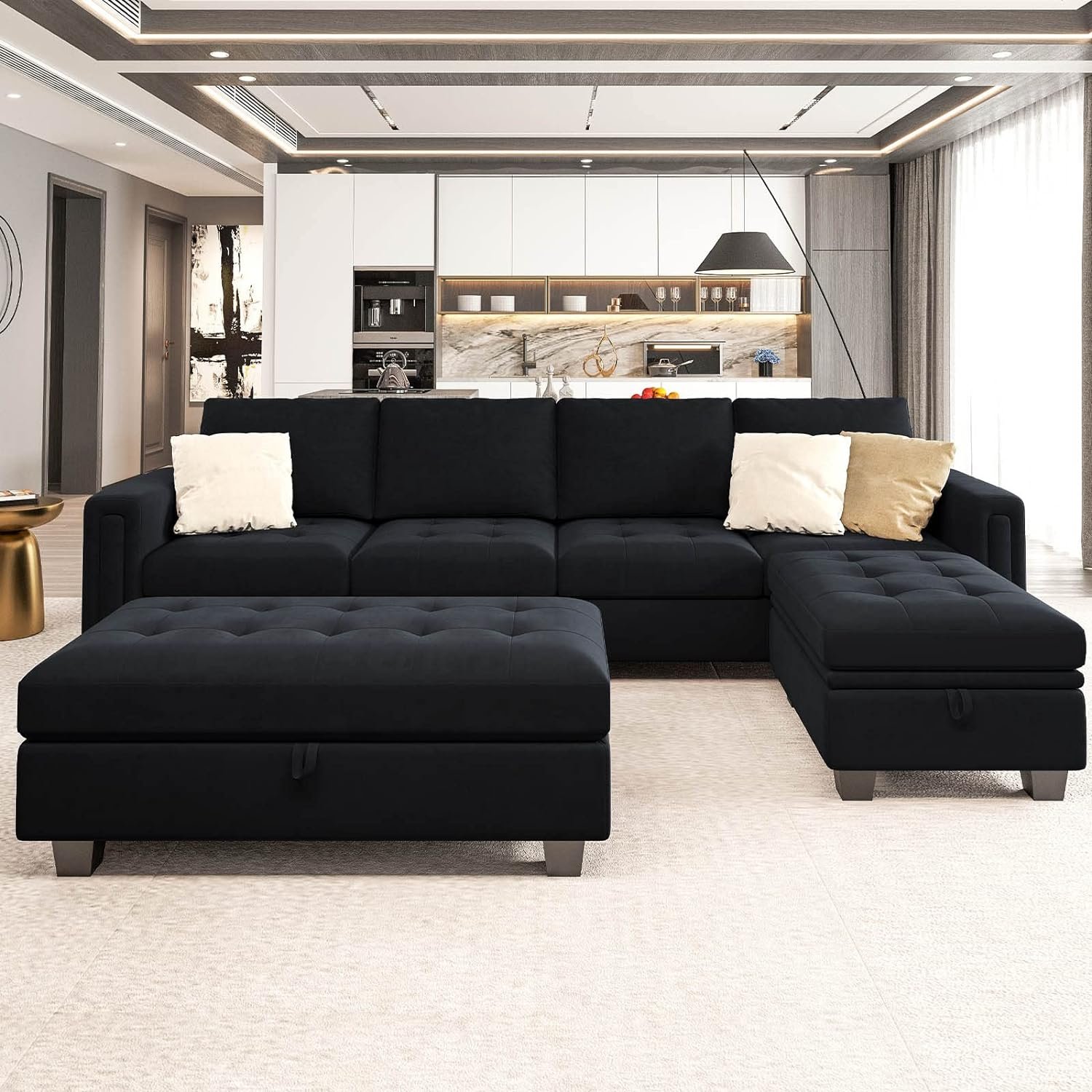 Belffin Velvet Convertible Sectional Sofa