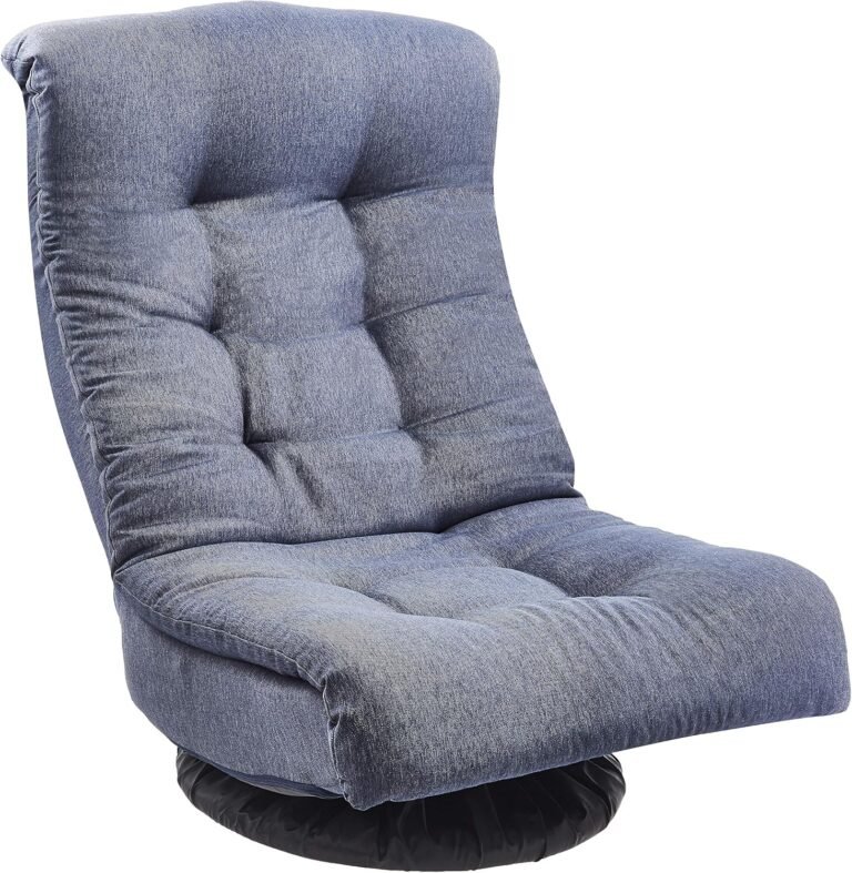 Amazon Basics Swivel Foam Lounge Chair - with Headrest, Adjustable, Denim, Blue, 26.3D x 23.5W x 13.7H in