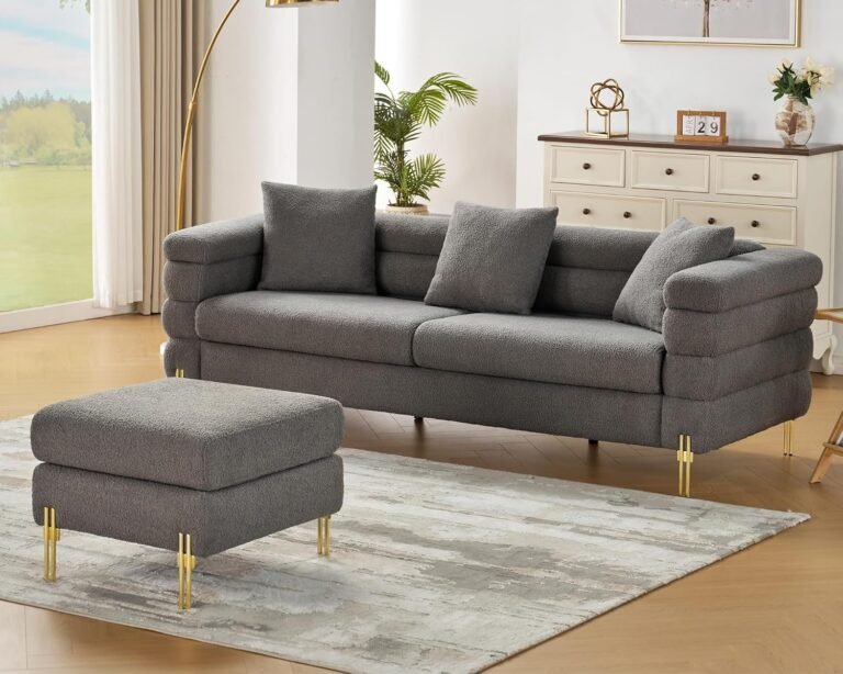 AMERLIFE Sofa Set, Oversized Sofa Sets-2 Piece Set Sofa Couch with Ottoman for Living Room-3 Seater Deep Seat Sofa with Oversized Oversized Ottoman, Bouclé Grey