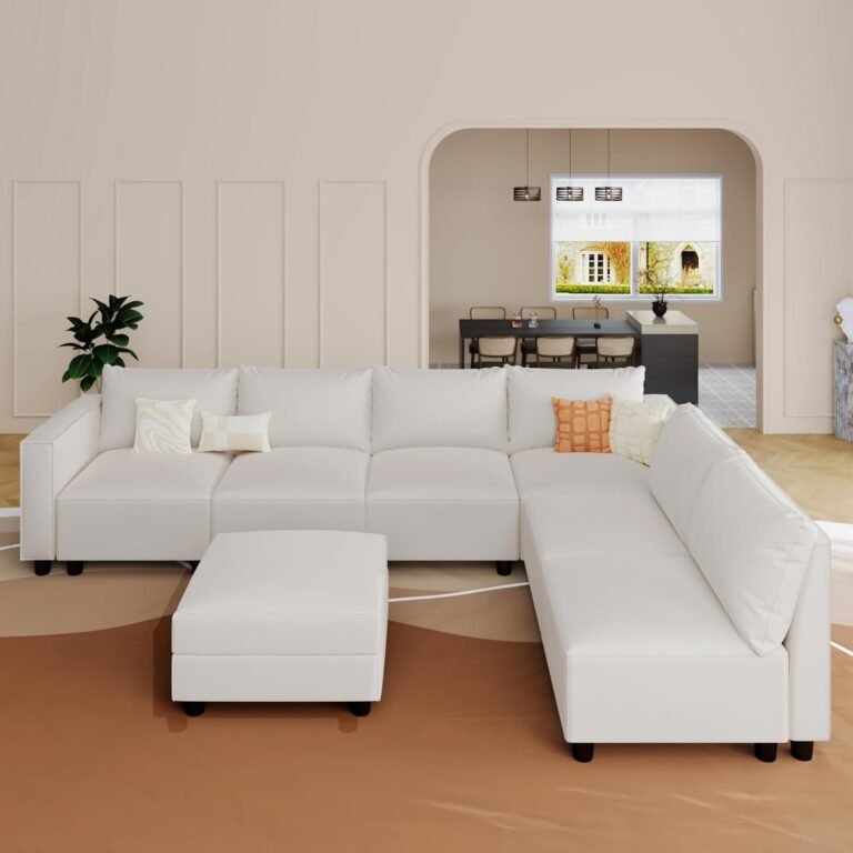 LLappuil Modular Sectional Sofa, Oversized Couches Convertible L Shaped Sofa for Living Room, 7 Seater Breathable Fabric Sofa with 6 Deep Seats and 1 Storage Ottoman, Washable, Removable, Beige