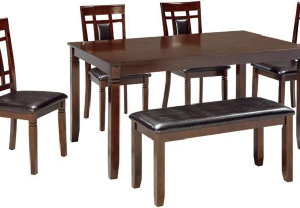 Signature Design by Ashley Bennox Dining Room Set, Includes Table, 4 18" Chairs & Bench, Brown