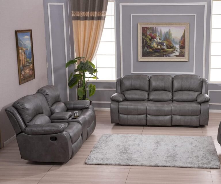 Betsy Furniture 2PC Bonded Leather Reclining Sofa Loveseat Set Living Room Set 8018 Multiple Colors (Gray)