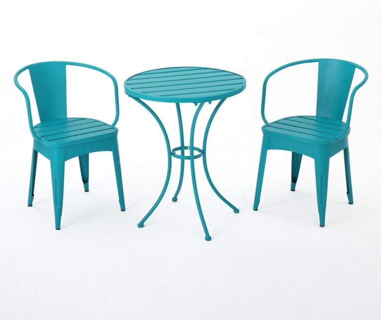 Christopher Knight Home Colmar Outdoor Iron Bistro Set, 3-Pcs Set, Matte Teal