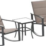 Flash Furniture Brazos 3 Piece Outdoor Rocking Chair Bistro Set with Flex Comfort Material and Metal Framed Glass Top Table, Brown/Black