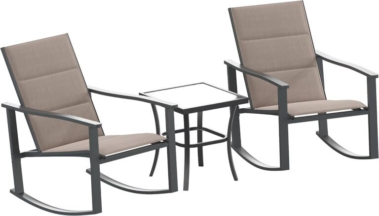 Flash Furniture Brazos 3 Piece Outdoor Rocking Chair Bistro Set with Flex Comfort Material and Metal Framed Glass Top Table, Brown/Black