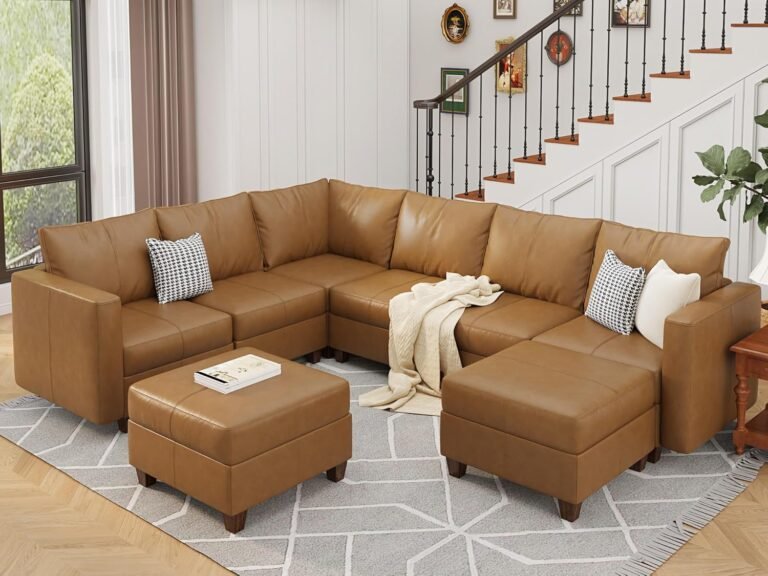 EASE MOOSE Modular Sectional Sofa with Storage, U Shaped Sectional Faux Leather Sectional Couch Large Sectional Sofa, Brown