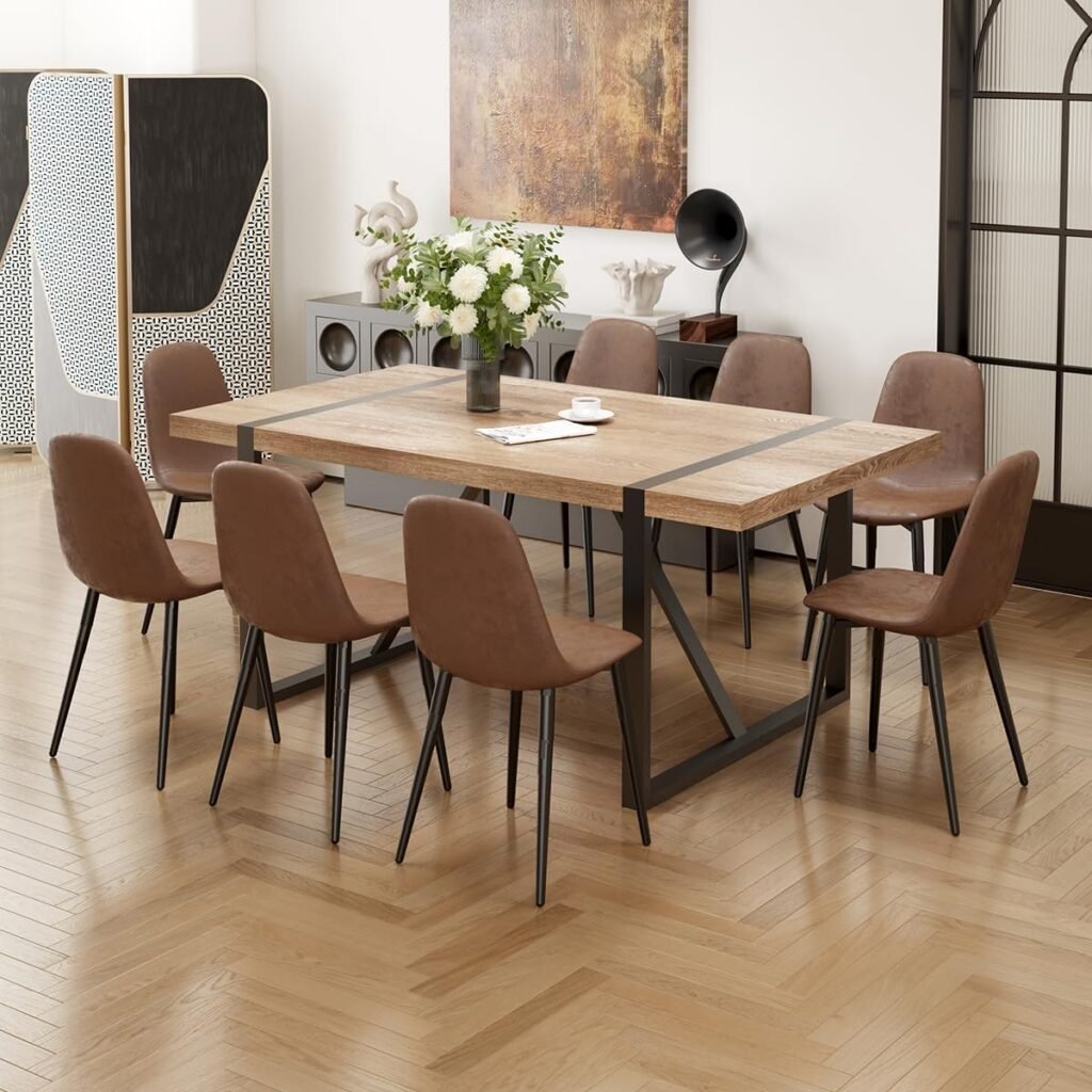 9 Piece Dining Table Set for 8,Modern 71'' Rectangle Wood Dining Table and Fabric Dining Chairs 8,Kitchen Table and Chairs for 8,Ideal for Kitchen Dining Room