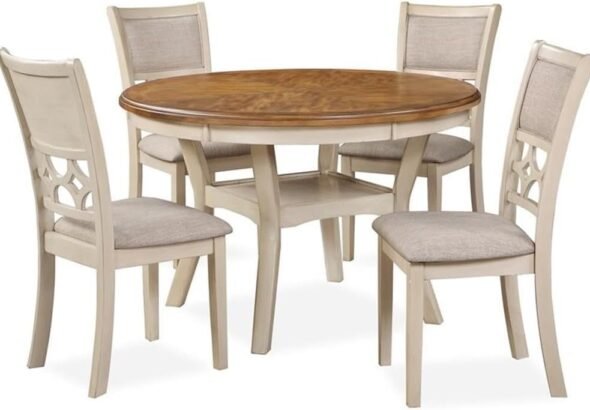 New Classic Furniture Mitchell 5-Piece Dining Set with 1 Table and 4 Chairs, Beige and Brown