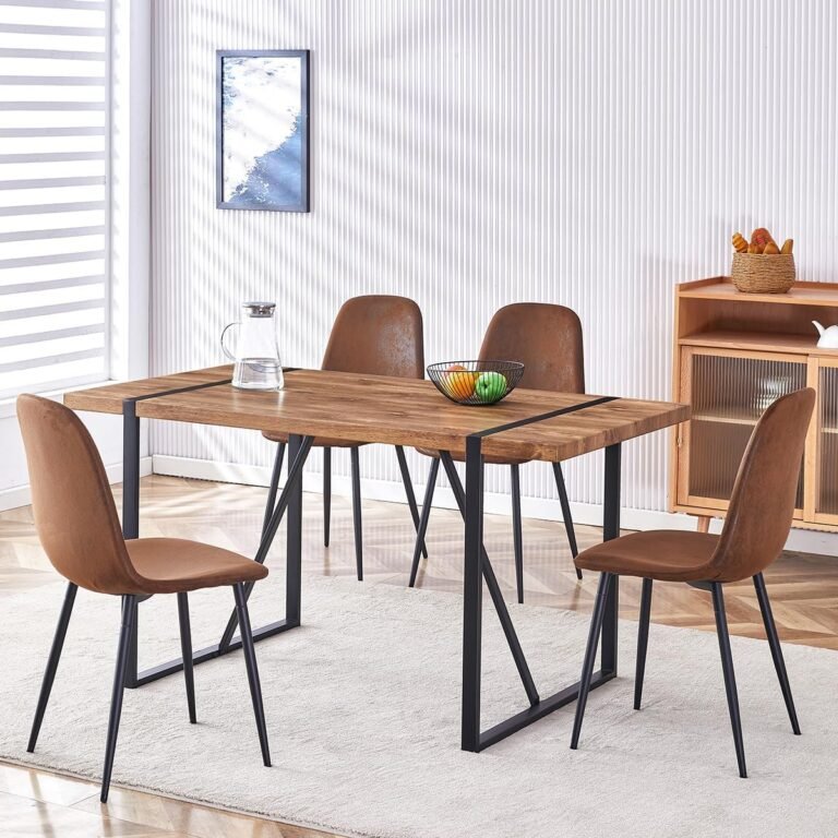 Dining Table Set for 4，Dinner Table Set for 4，55'' Kitchen Table and Suede Nap Fabic Chairs Set of 4, 5 Piece Dining Table Set for Kitchen Dining Room