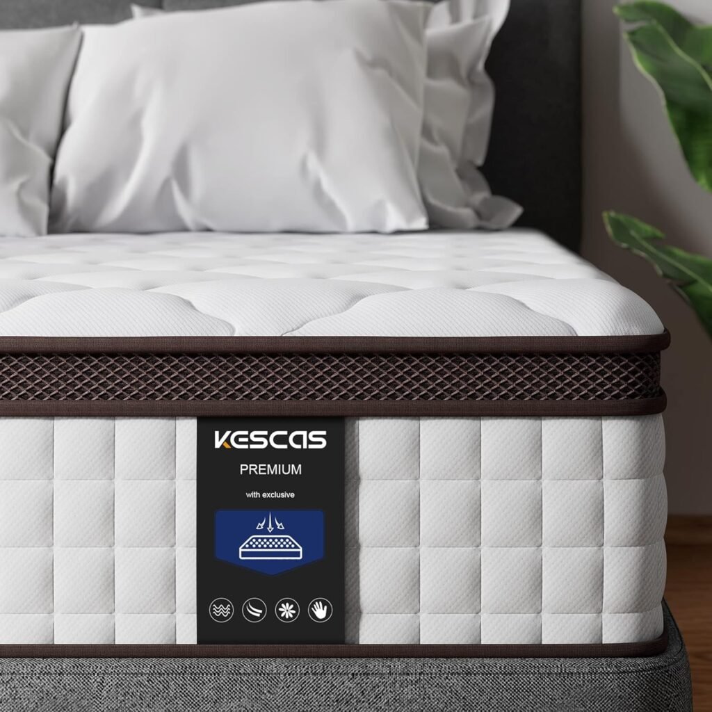 Kescas Full Mattress, 10 Inch Hybrid Mattress with Memory Foam & Heavier Coils, Ergonomic Design for Pressure Relief, Medium Firm Feel