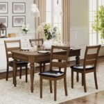 COLAMY Upholstered Dining Chairs Set of 4, PU Leather Ladder High Back Dining Room Kitchen Side Chair with Adjustable Foot Pegs, Dark Brown